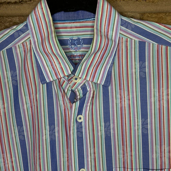 Bugatchi Uomo Striped Flip Cuff Casual Long Sleeve Shirt Size Medium - Picture 11 of 12